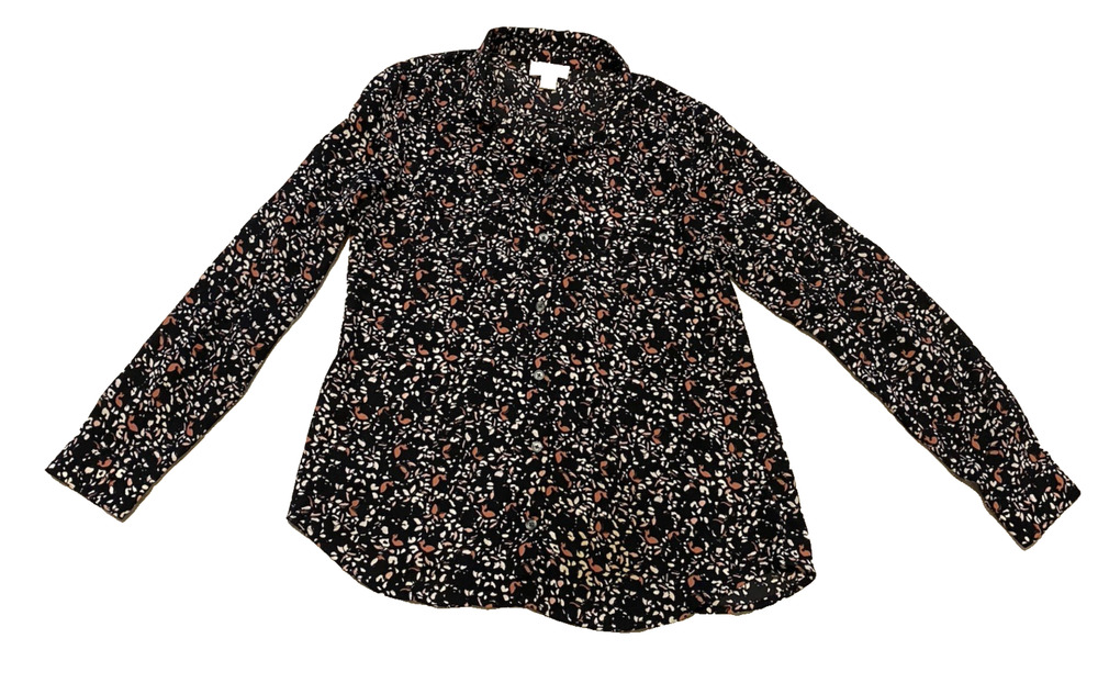 Ann Taylor Loft Womens Boho Blouse Size Small Black Cottage Core Office Business
